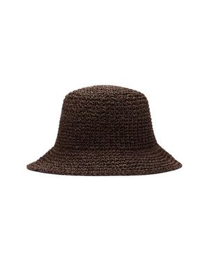 Mango Crochet Raffia Bucket Hat - Brown