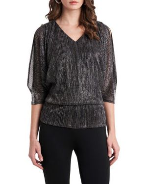 Chaus V-Neck Cold Shoulder Top - Black