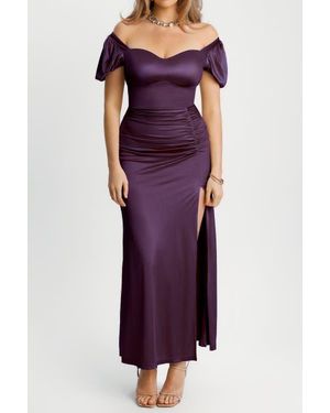 Popilush Shapewear Square Neck Slimming Sculpting Maxi Dress With Sleeves - Purple