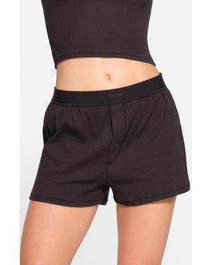 Skims Rib Stretch Cotton Loose Boxers - Black
