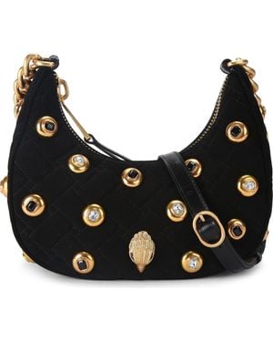 Kurt Geiger Small Kensington Gems Quilted Suede Hobo Bag - Black