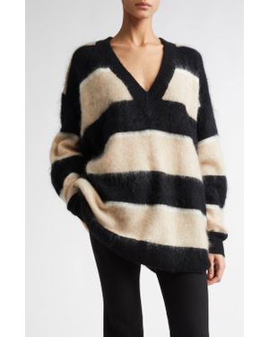 Stand Studio Lula Stripe V-Neck Sweater - Black