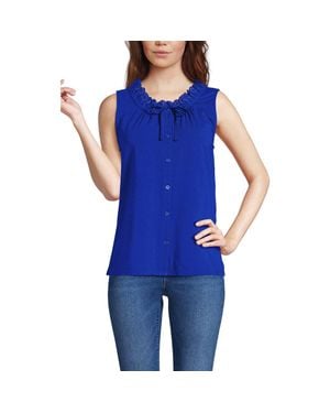 Lands' End Lightweight Jersey Button Front Lace Trim Tank - Blue