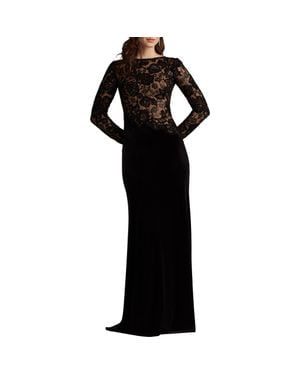 Tadashi Shoji Embroidered Bodice Long Sleeve Gown - Black