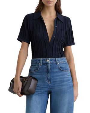 Reiss Audrey Texture Knit Button-Up Shirt - Blue