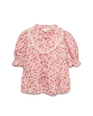 PER UNA BY M&S Floral Lace Inset Tie Front Top - Pink