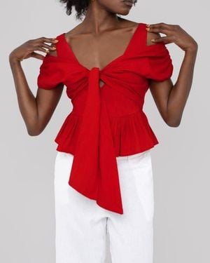 Haveli Usha Poplin Peplum Top - Red