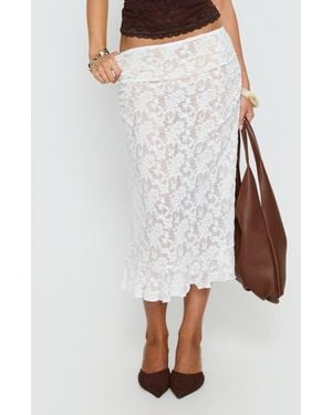 Princess Polly Toscani Frilled Lace Midi Skirt - White