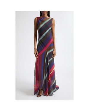 Christopher John Rogers Louie Stripe Cowl Back Bias Crinkle Chiffon Gown - Red