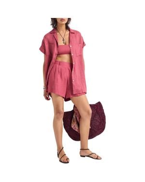 Vitamin A Playa Pocket Linen Cover-Up Button-Up Shirt - Pink