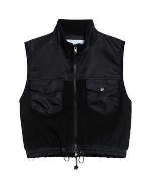 Cecilie Bahnsen Caspen Mixed Media Crop Fleece Vest - Black