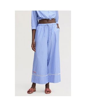 Sam Edelman Embroidered Sequin Stripe Wide Leg Pants - Blue