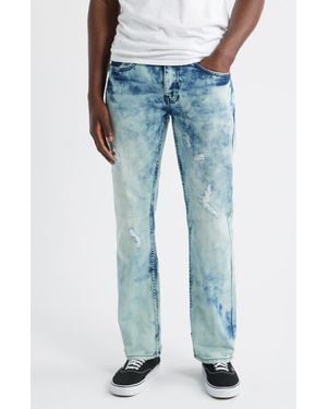 Level 7 Distressed Slim Straight Leg Jeans - Blue