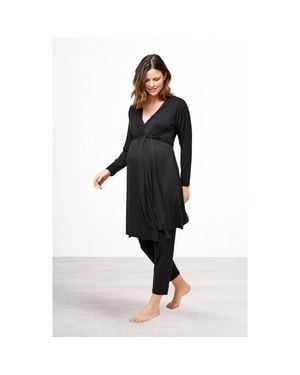 Nom Maternity Second Skin Maternity & Nursing Wrap Robe - Black