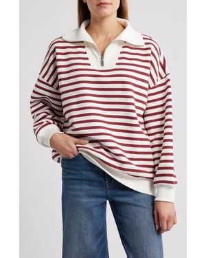 Brooklyn Industries Stripe Half-Zip Cotton Sweatshirt - Red
