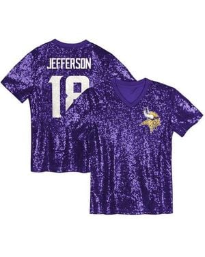 Outerstuff Girls Youth Justin Jefferson Minnesota Vikings Sequin V-Neck Fashion Jersey - Purple