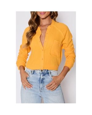 Vici Collection Chill Cotton Gauze Button-Up Shirt - Orange