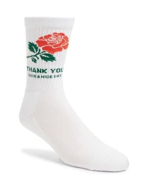 Market Rose Crew Socks - White