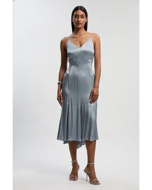 Karen Millen Satin Strappy Midi Dress - Blue