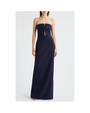 Likely Fallon Satin Bow Cutout Strapless Sheath Gown - Blue