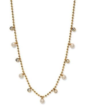 Nadri Esme Crystal & Faux Pearl Station Necklace - Metallic
