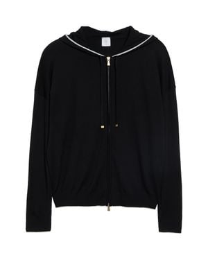 Eleventy Tipped Merino Wool Zip Hoodie - Black