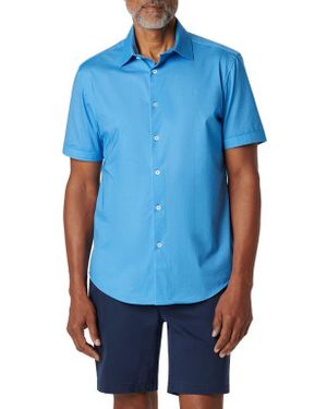 Bugatchi Miles Ooohcotton Stripe Short Sleeve Button-Up Shirt - Blue