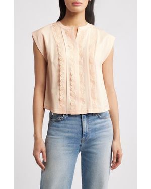 Wit & Wisdom Embellished Cap Sleeve Button-Up Shirt - Blue