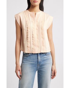 Wit & Wisdom Embellished Cap Sleeve Button-Up Shirt - Blue