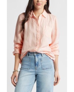 Caslon Casual Linen Button-Up Shirt - Blue