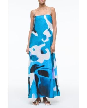 STAUD Laura Print Linen Maxi Dress - Blue