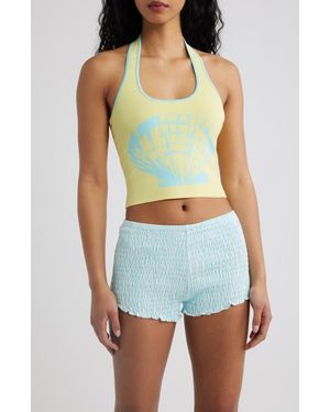 Kulani Kinis Shell Knit Halter Tank Top - Blue