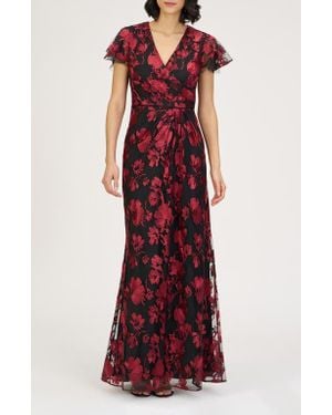 JS Collections Fauna Floral Embroidered Flutter Sleeve Gown
