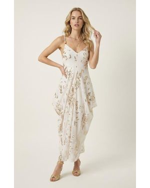 Modenaire Embroidered Sequin Midi Dress - Natural