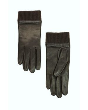 Portolano Leather Gloves With Cashmere Cuff - Black