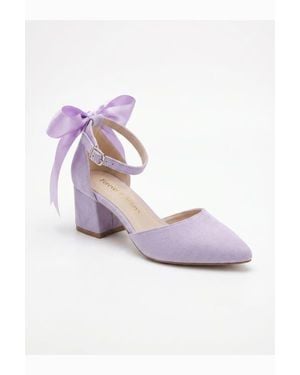 Forever & Always Shoes Arielle Bow Ankle Strap Block Heel Pump - Pink