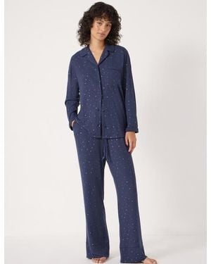 Hush Ribbed Modal Star Printed Pajamas - Blue