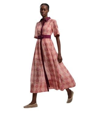 Karen Millen Short Sleeve Midi Shirt Dress - Pink