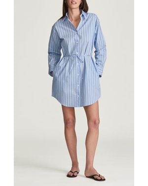 Mavi Stripe Tie Waist Long Sleeve Shirtdress - Blue