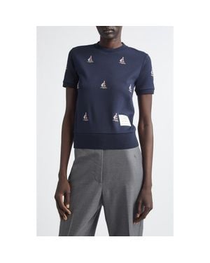 Thom Browne Sailboat Cotton Blouson T-Shirt - Blue