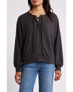 Loveappella Lace-Up Knit Top - Black