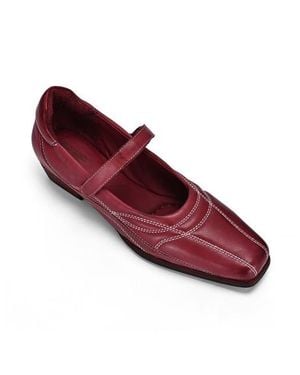 Old Trend Folk Genuine Leather Artisanal Contrast Stitch Mary Jane Heel - Red