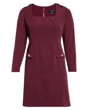 Tahari Long Sleeve Crepe Sheath Dress - Red