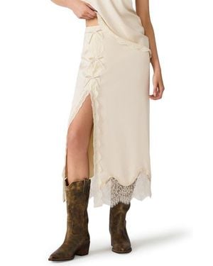 Steve Madden Lissandra Lace Trim Satin Maxi Skirt - Natural