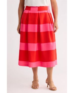 Sugarlips Lolli Stripe Pleated Midi Skirt - Red