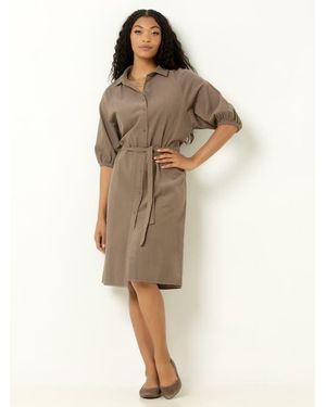 Single Stitch Corduroy Midi Shirtdress - Natural