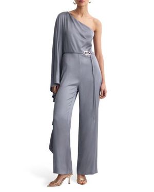 Mango Drapey Asymmetric One-Shoulder Jumpsuit - Blue