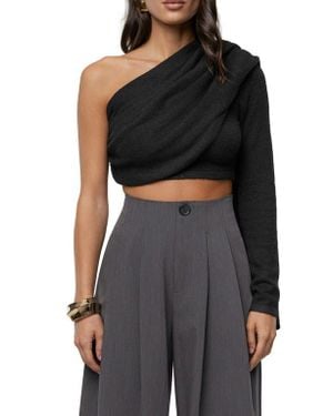 JLUXLABEL Capsule One-Shoulder Crop Sweater - Black