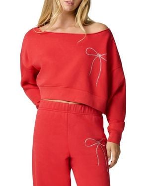 Florence By Mills Crystal Bow Off The Shoulder Crop Sweatshirt - Red