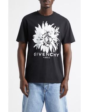 Givenchy Flower Graphic Logo Cotton T-Shirt - Black